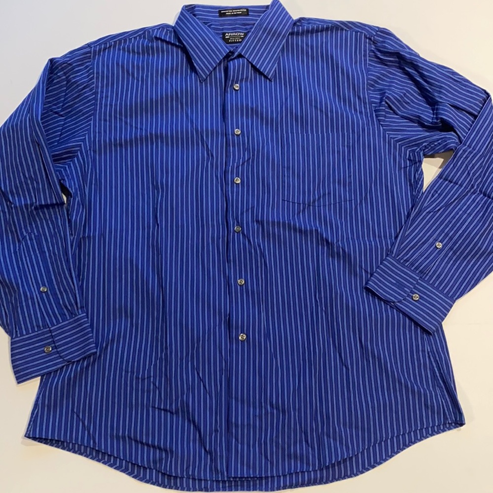 Arrow XLarge Blue Stripe Button Shirt Long Sleeve